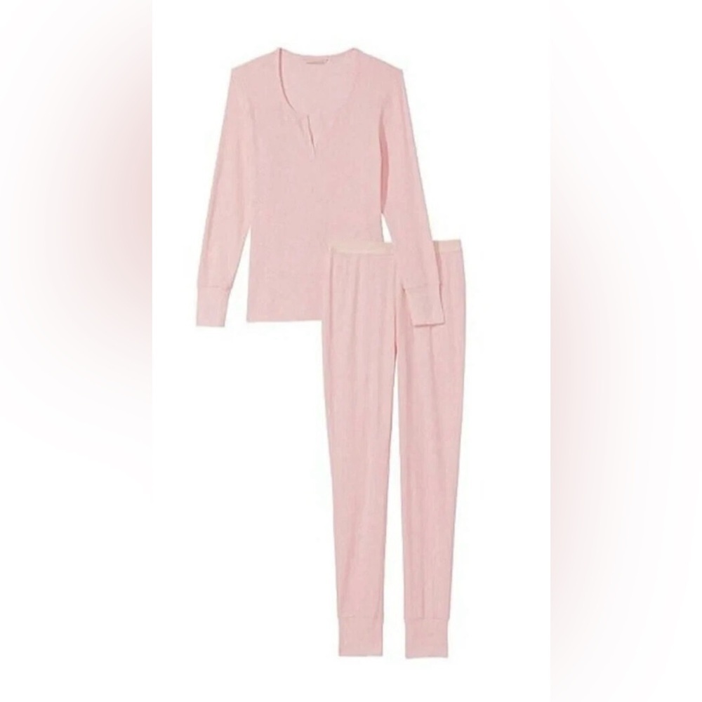 🩷Victoria’s Secret Thermal Long PJ Set in Baby Pink NWOT Jogger Pant Size XL🩷
